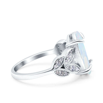 Art Deco Oval Wedding Ring Lab Created White Opal 925 Sterling Silver